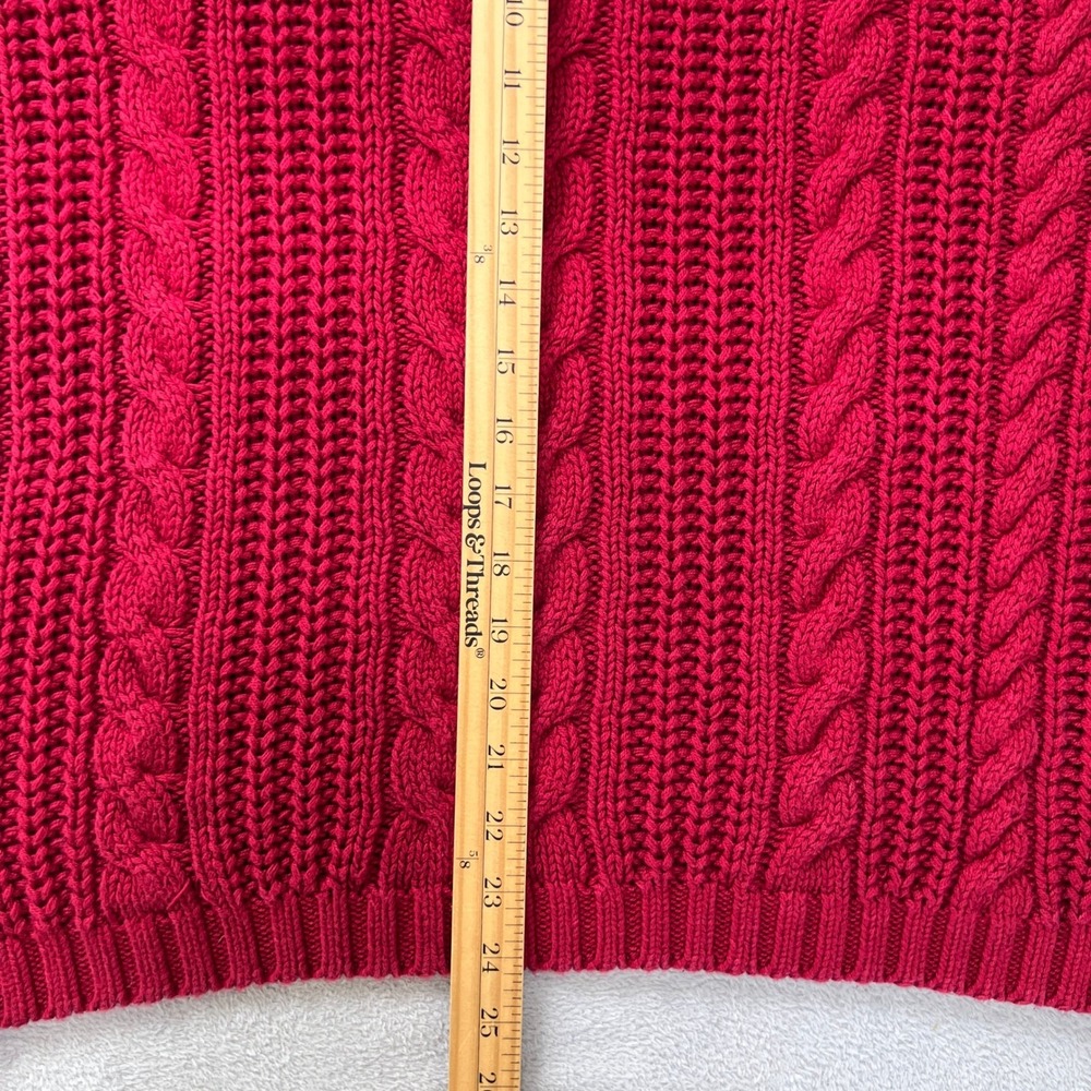 Eddie Bauer Red‎ Cable Knit Sweater Mens L Vintage Hong Kong 100% Cotton Chunky - Picture 6 of 7